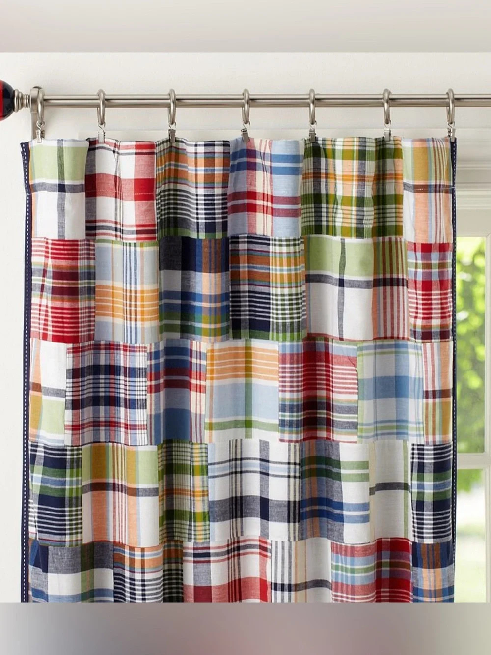 Pair POTTERY BARN KIDS MADRAS Plaid Patchwork Cotten Blackout CURTAINS 44x84 (2)